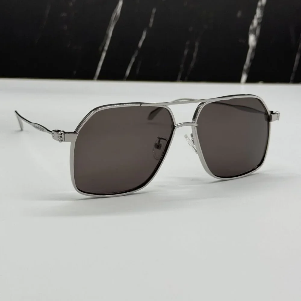 NEW AM0372S 001 ALEXANDER MCQUEEN BLACK PILOT MEN SUNGLASSES